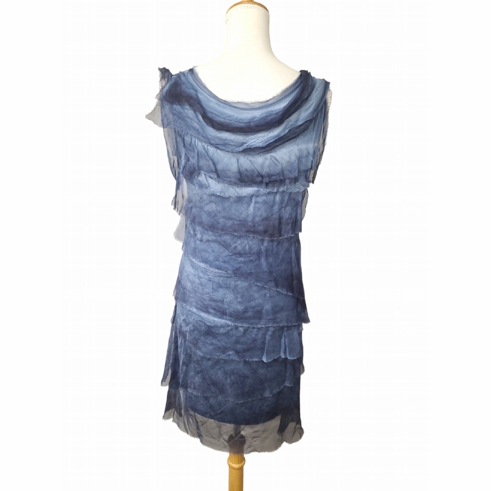 ITALIAN ELISA SILK DRESS WOMESLNS ONE SIZE 17IN PTP BLUE TIERED LAYED LINED KNEE - Picture 6 of 15